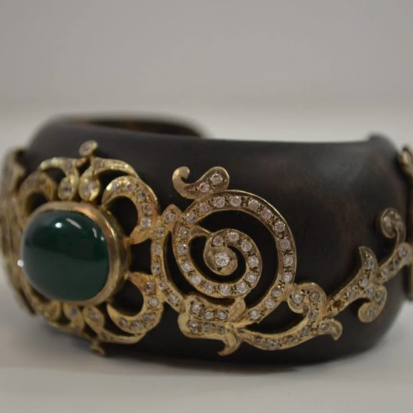 Isharya Wood Cuff Bracelet 18k Gold Vermeil Cubic Zirconia Small - Picture 14 of 16